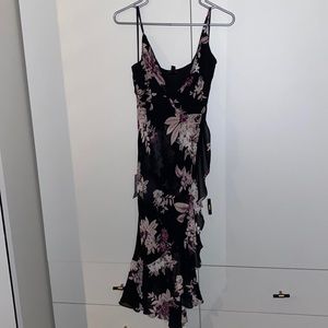 Le Château midi length floral dress- black and purple